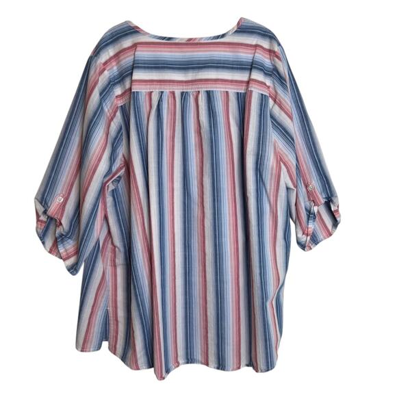 Catherines Womens Tunic Top 1X Red White Blue Striped 3/4 Sleeve Cotton Blend - Picture 3 of 5